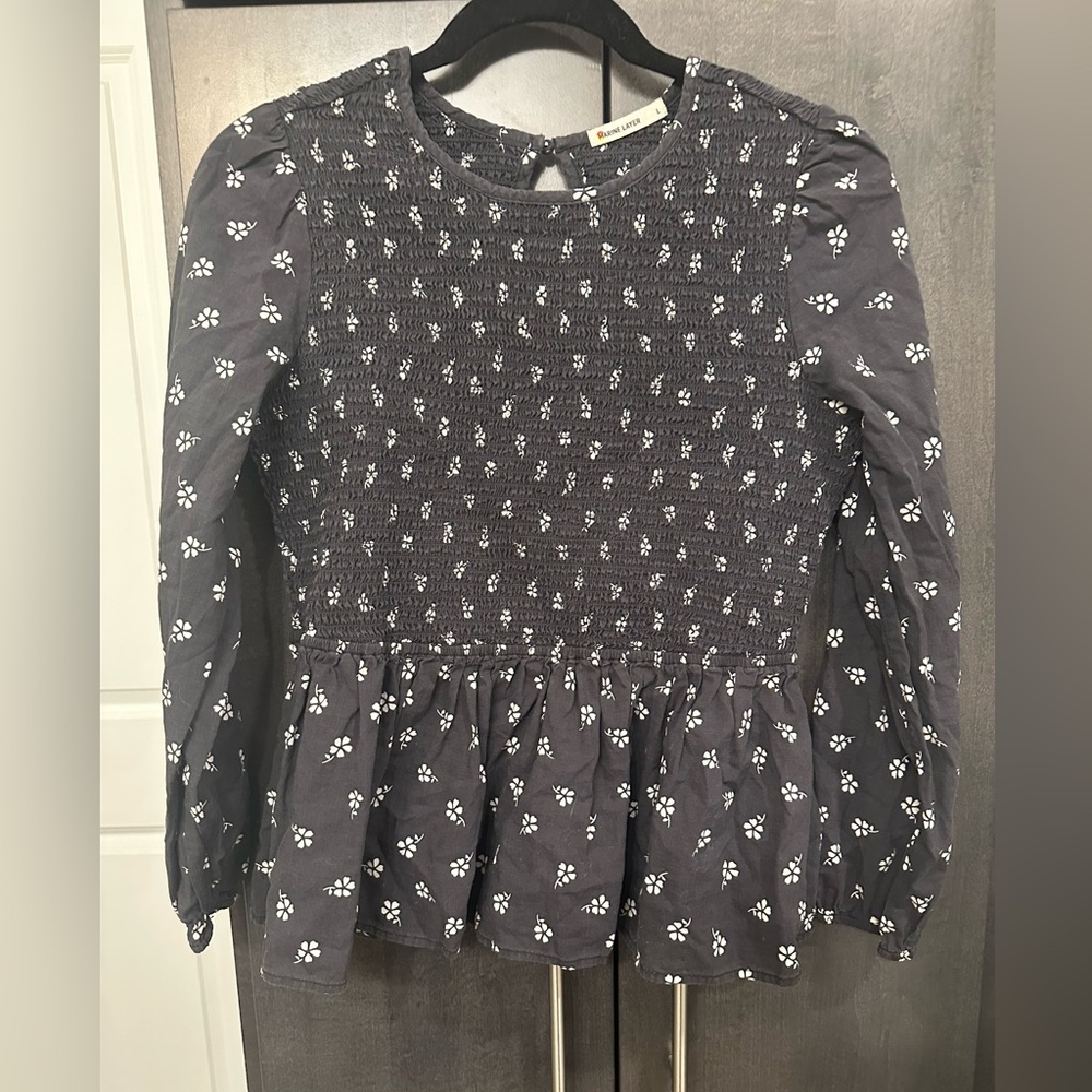 Marine Layer Gabrielle smocked top ditsy black floral print size large